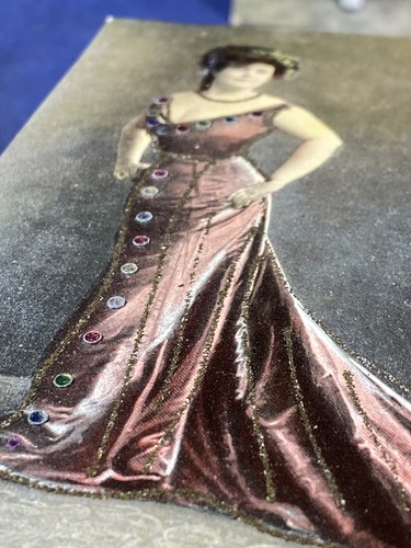 C.1910 Unused Postcard ~ Elegant Woman w/ Colored Beads on Evening Gown - Picture 2 of 3