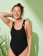 Aerie Crinkle Birthday Scoop Cheekiest One Piece Swimsuit SMALL Black
