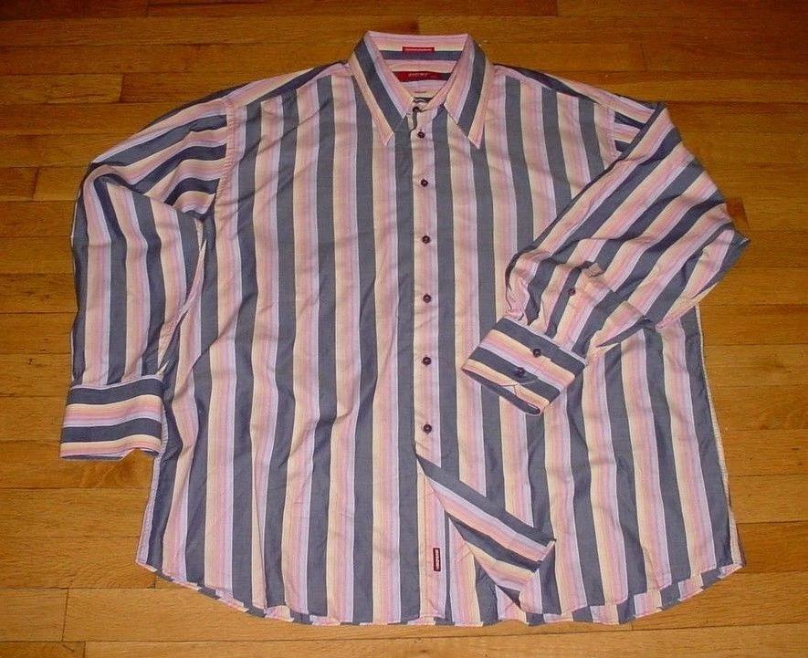 Vintage Report Collection Mens Sport Shirt L/S Cotton Navy/Pink Striped XXL - Image 4 of 4