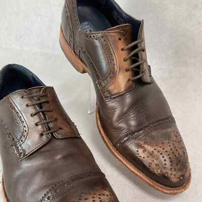Messico Shoes Men Sz 9.5 Brown Distress Leather Wing Tip Cap  display picture 3
