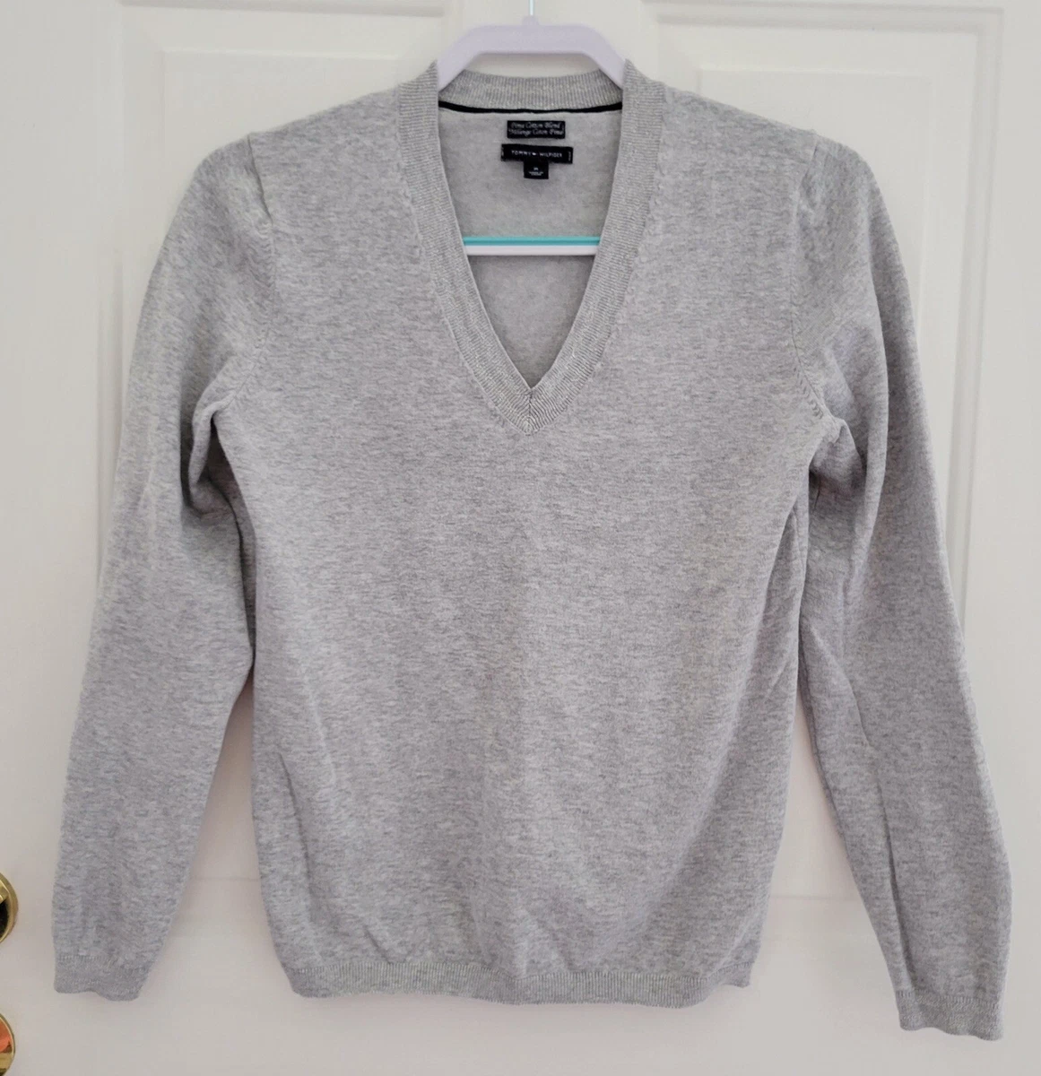 TOMMY HILFIGER Gray Pima Cotton Blend V Neck Sweater Women s Size M