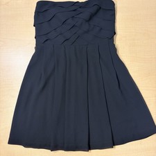 Express Strapless Navy Blue Cocktail Dress Size 6 Pleated Bodice Fit Flare