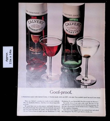 1965 CALVERT COCKTAILS MANHATTAN & EXTRA DRY MARTINI GOOF-PROOF Print Ad 56399
