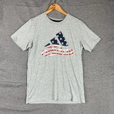 Adidas Shirt Mens XL Grey Graphic Logo Gym Athletic Running Regular Tee Adult