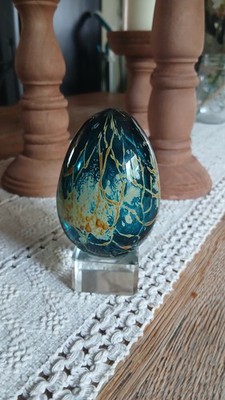 Vintage 70er/80er Jahre Malta Phönizisch Glas Aufsteller Ei blau grün Retro Deko