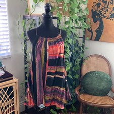 Free People Multicolor Abstract Spaghetti Strap Mini Swing Tunic Dress - XS