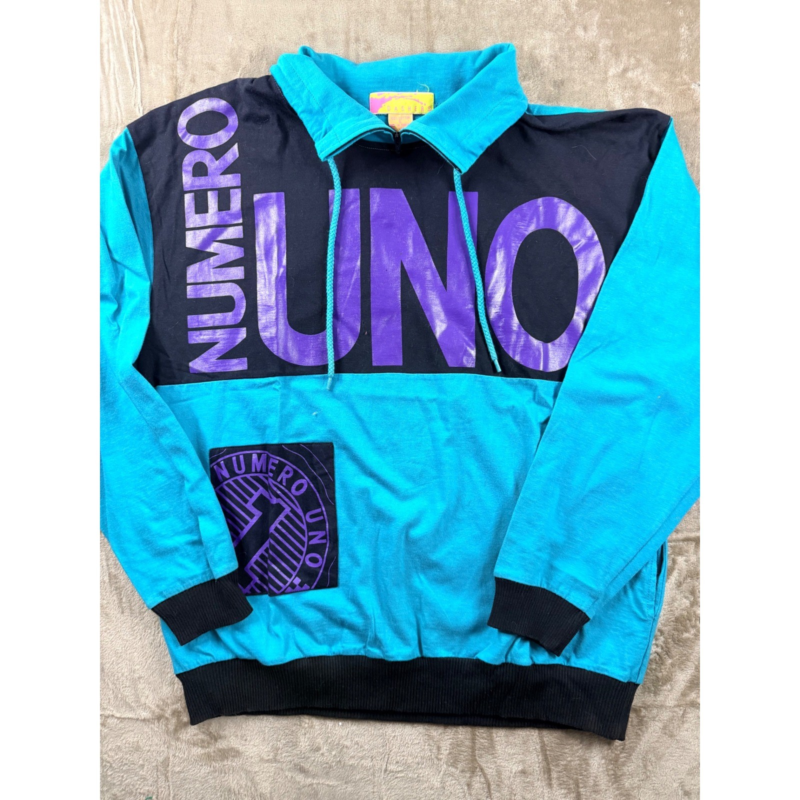 Vintage Dashers Numero Uno Colorblock Sweatshirt Mens S Retro Streetwear 90s
