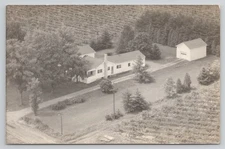1957 Aerial View Rural Farmstead Farm ?house Crop Rows  RPPC