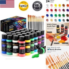Acrylic Paint Set, 24 Colors 2 oz/Bottle with 12 Art Brushes, Art Supplies for