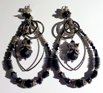 Grandes boucles d'oreilles Gas Bijoux - métal argenté à anneaux & pampilles - Photo 1/4