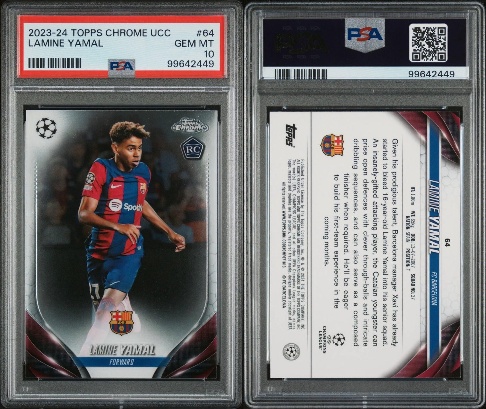 2023 Topps Chrome UCC Lamine Yamal PSA 10 view 3