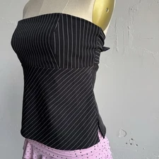 Vintage y2k Charlotte Russe USA Black Stripe Tube Top S Small Strapless Office