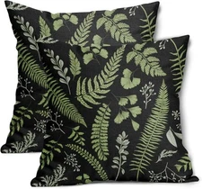 Green Leaf Plant Pillow Covers 18" x (Pack of 2), Black 