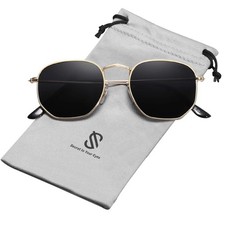SOJOS Square Polarized Sunglasses Women Men Hexagonal Polygon Gold/Grey