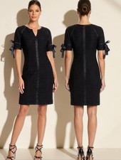 SHANI Black Satin Trimmed Mini Sheath Cocktail Dress - Size 4