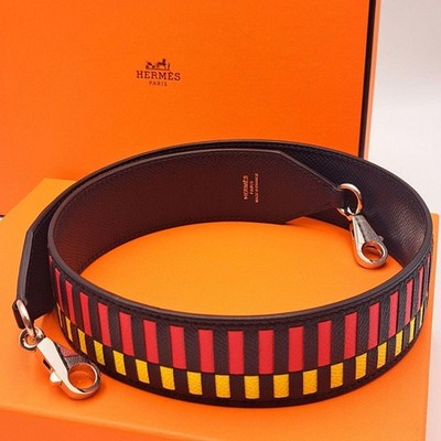 Hermes Bandouliere Tressage de Cuir Shoulder Strap Blue Indigo, Pink, Lime