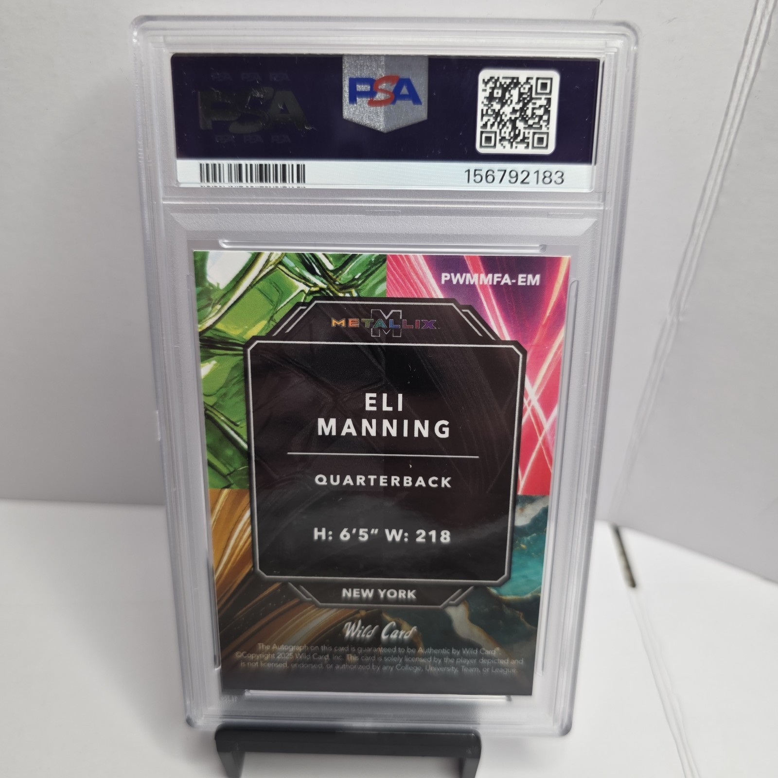 2025 Wild card  METALLIX PL PR Eli Manning 1/1 Auto PSA 9 view 3
