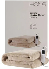 Electric Heated Throw Blanket Neutral 130W Luxury 6 Heat Settings 160x130cm Used
