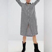 FREE PEOPLE Faded In The Morning Striped Linen Blend Shirt Dress SM