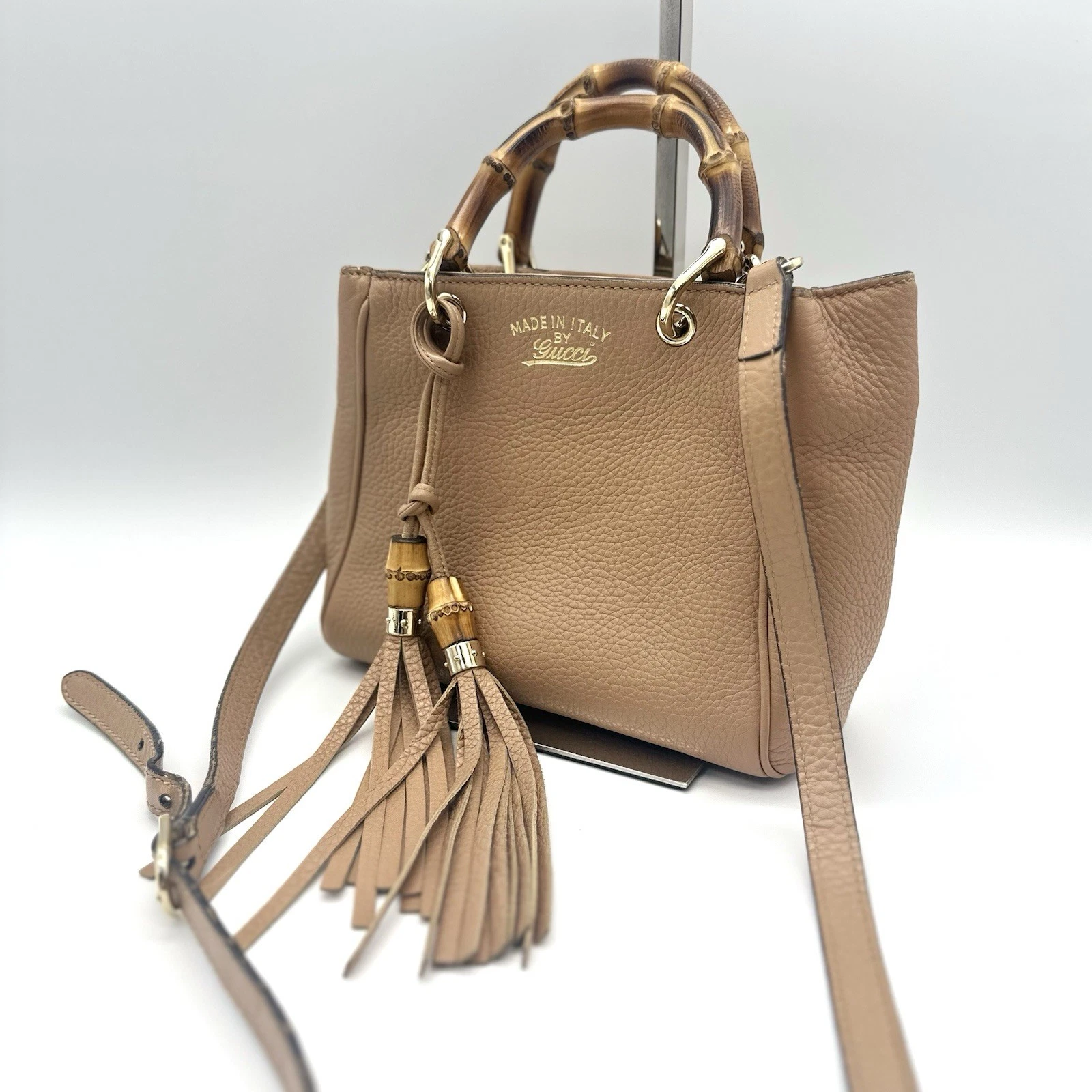 Sac à main GUCCI bambou 2 voies sac à bandoulière mini cabas cuir beige 368823 authentique
