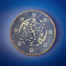 1900s Dragon Meiji Japanese Igezara Transferware Blue and White Porcelain Plate