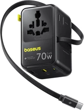 Baseus 70W Universal Travel Adapter with Retractable Cable, 6-In-1 International