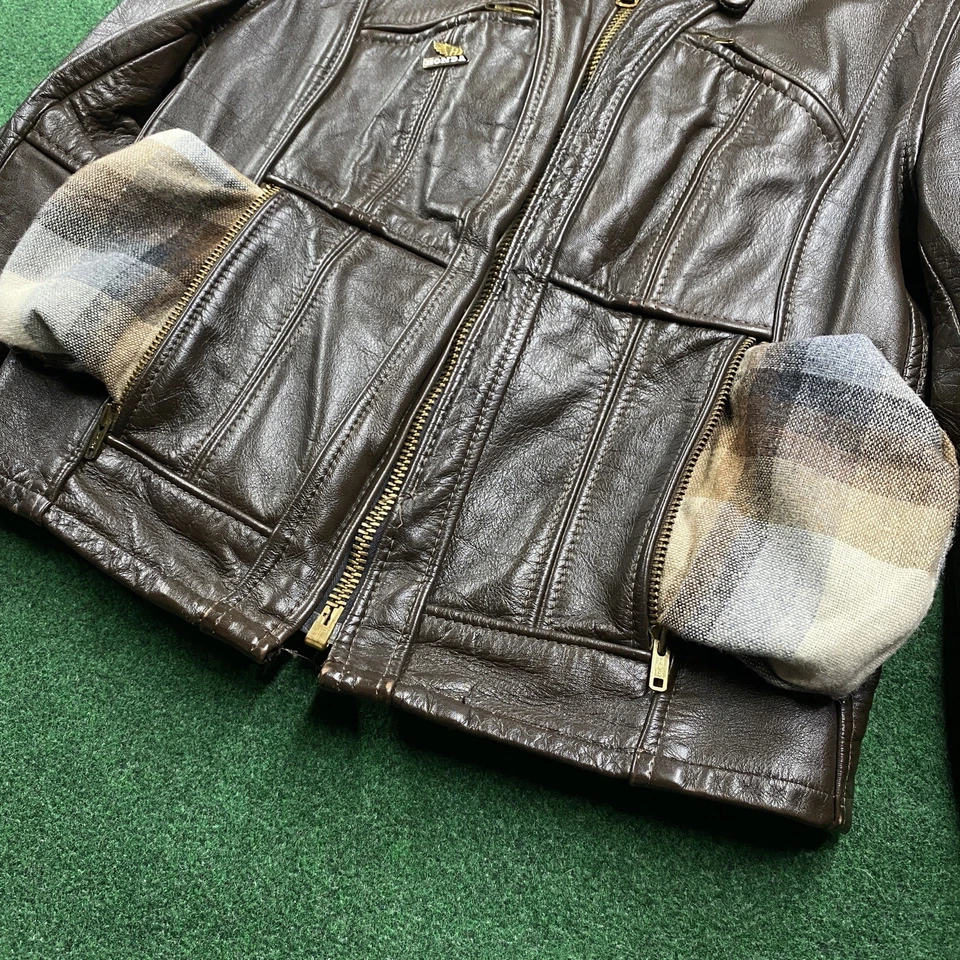 Chaqueta de Cuero Vintage Unisex Talla 14 Marrón 50S 60S Motociclista Motocicleta Abrigo Foto 4 de 4