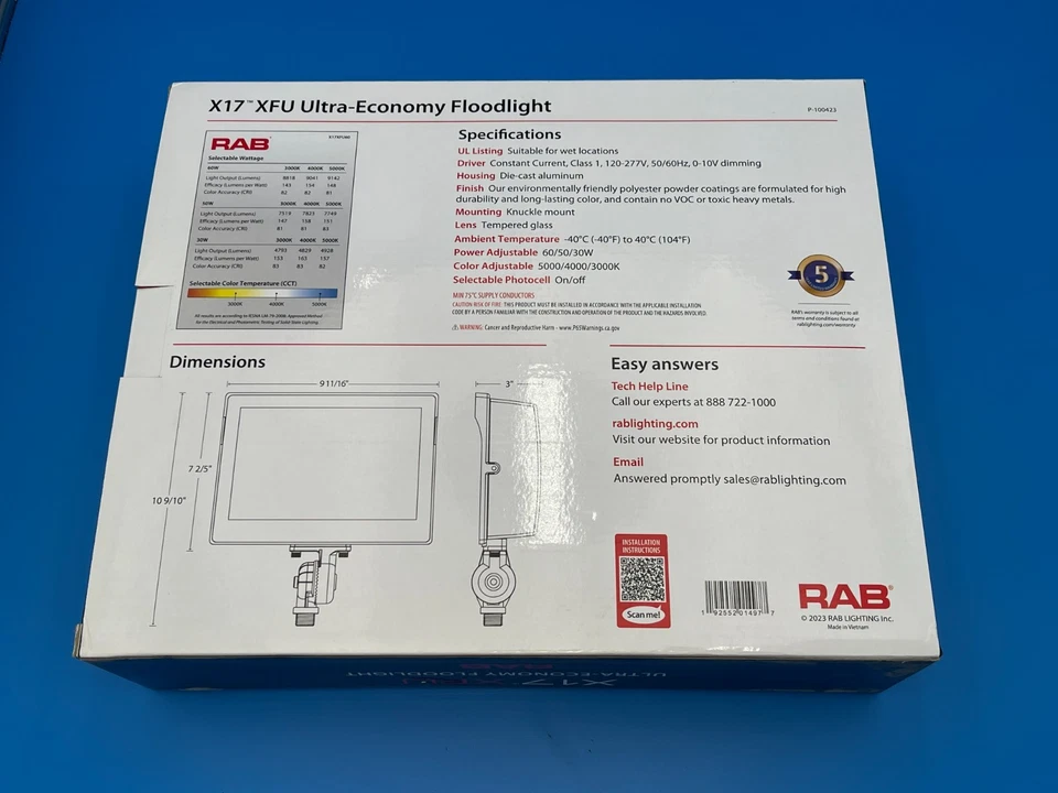 RAB X17 LED Flood Light - Knuckle Mount - Photocell - CCT Selectable - 120-277V - Image 2 of 3