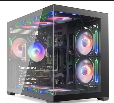 Evounic Gaming Desktop Tower PC ARGB Fans Glass Case USB 3.0 Keyboard Mouse