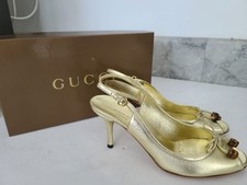 NEW Gucci Metallic Gold Leather Heels Pumps