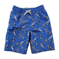 Cat  Jack Boys Swim Trunk S 6/7 Blue Lined Sharks Pizza Drawstring Cargo Pocket