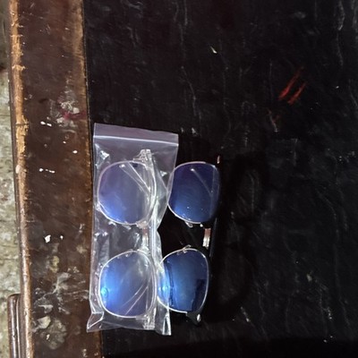 Mirrored Blue Square Sunglasses Clear Plastic Frame Women  display picture 1