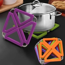 Set of 5 Silicone Trivet Mat Expandable Hot Pot Holder with Stainless Steel F...