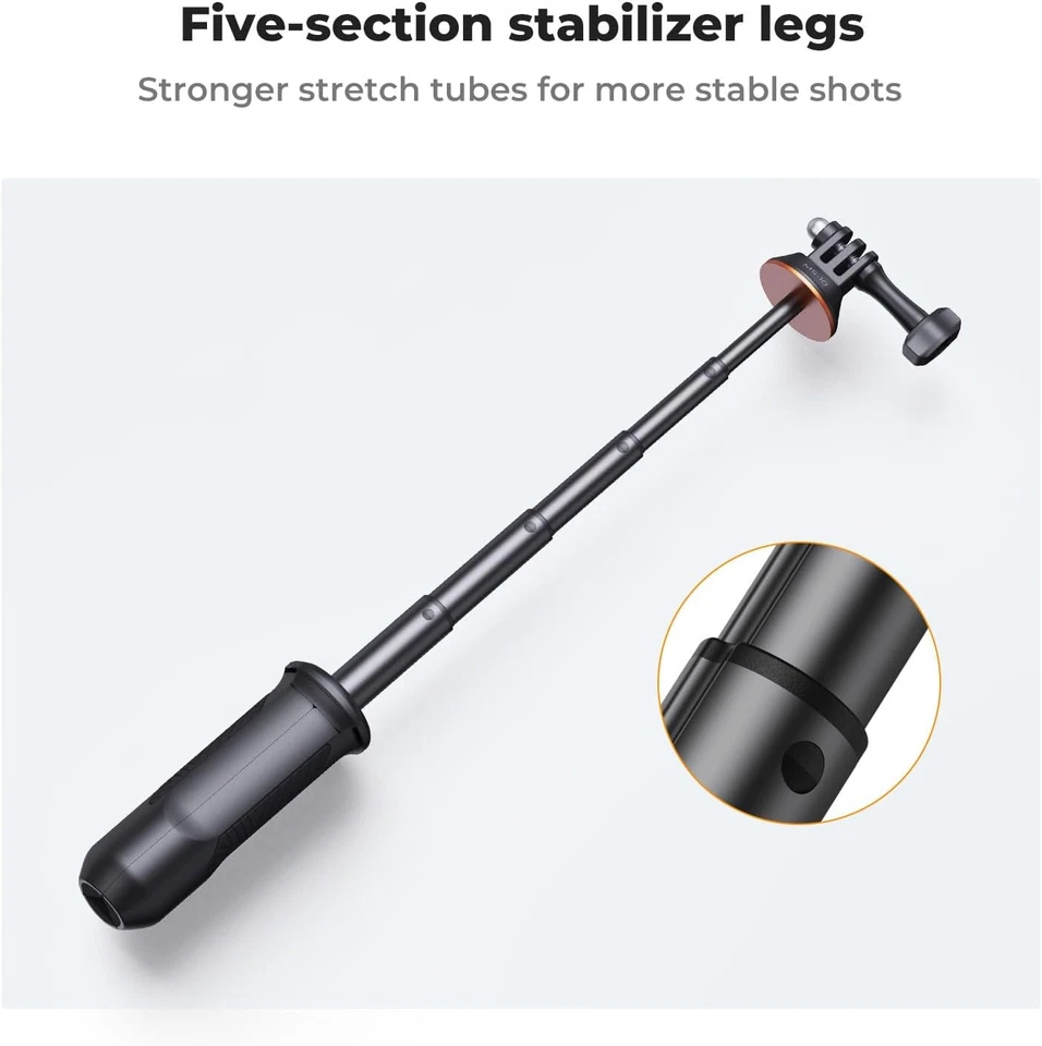 Concept 13.2" Selfie Stick Tripod Vlog Handle Grip for GoPro & DJI Osmo (Black) - Image 4 of 4