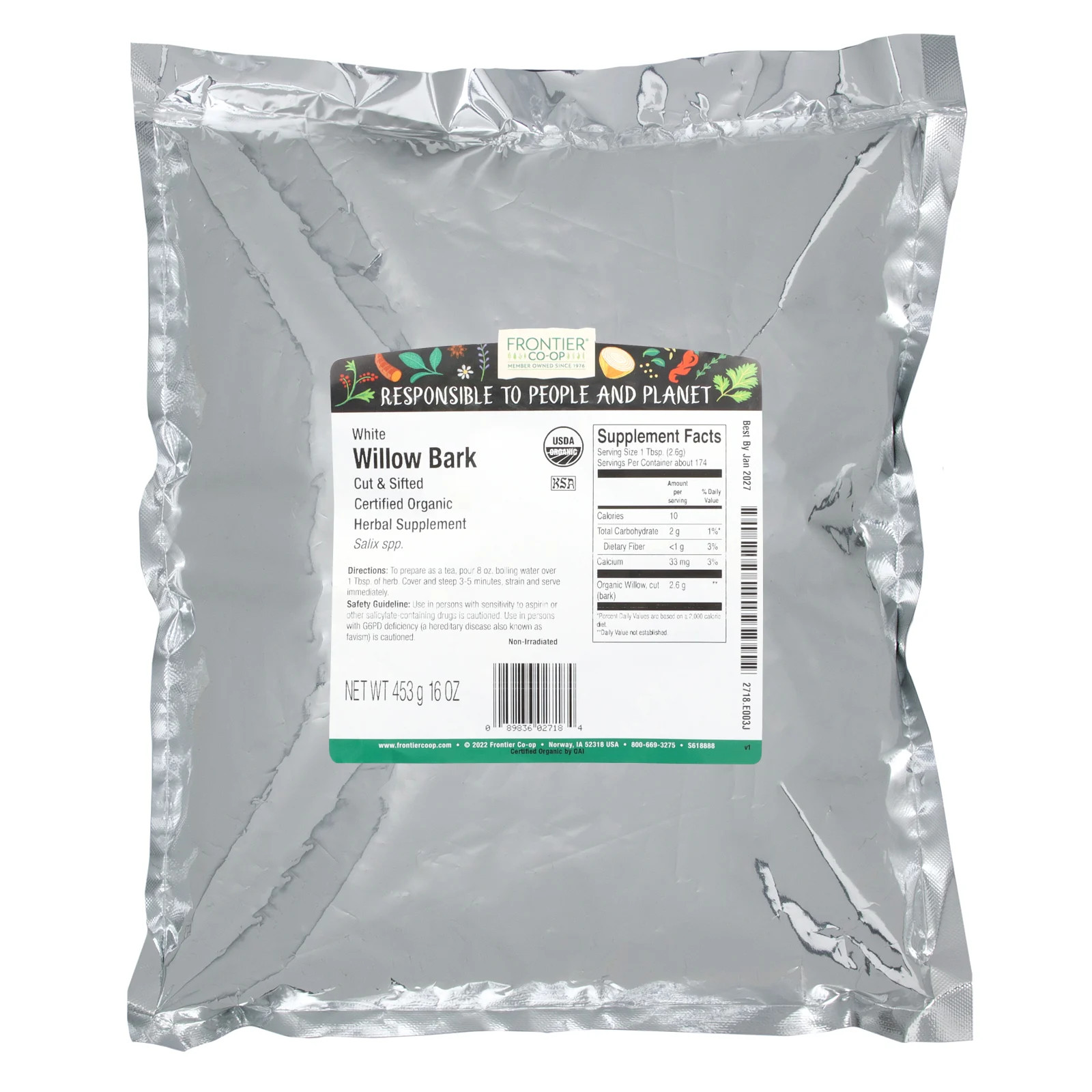Organic Cut & Sifted White Willow Bark, 16 oz (453 g)