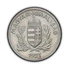 HUNGARY. 1927, 1 Pengo, Silver - Miklós Horthy, Regent, Crown, Oak and Olive
