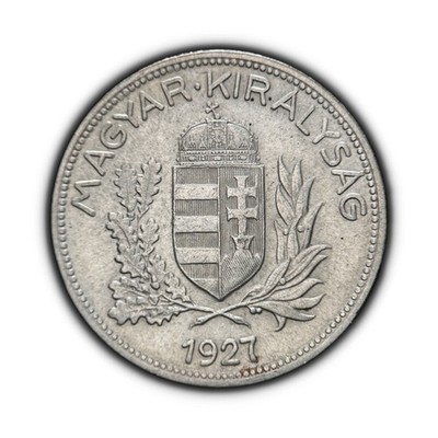 HUNGARY. 1927, 1 Pengo, Silver - Miklós Horthy, Regent, Crown, Oak and Olive