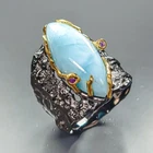 Gemstone 17 ct Natural Larimar Ring 925 Sterling Silver Size 8.5 /R471144