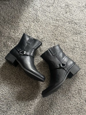 Frye and Co. Elodie Ankle Boots Moto Harness Detail Black, Size Womens  11M