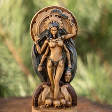 Kali Ash Wood Statue Hindu Goddess Mahavidya Divine Mother Shakti Tantric Altar