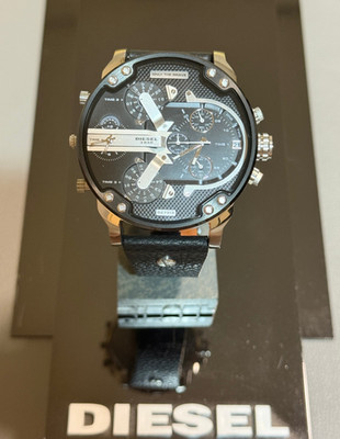 Diesel DZ7313 Black Leather Band Mr.Daddy Oversized Chronograph Men's Watch