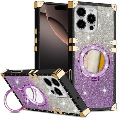 For Various Phone Mirror Magnetic Bracket Case Glitter Shockproof Cover Stand