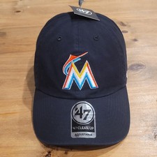 Miami Marlins Hat 47 Brand Clean Up Dad Cotton Black One Size MLB Adjustable M