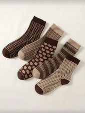 5 Pairs Girls Women Retro Plaid, Floral,Geometric Pattern Comfortable Soft Socks