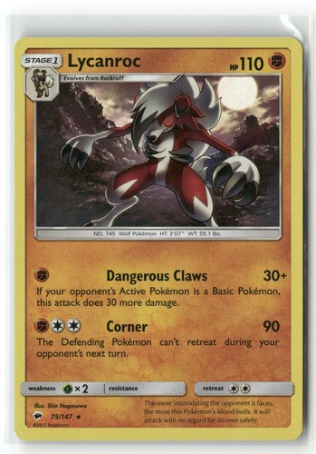 Lycanroc 75/147 Holo Rare Burning Shadows Pokemon Near Mint
