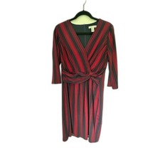 London Times Red Navy Wrap Dress Size 8 V Neck Work Office TV