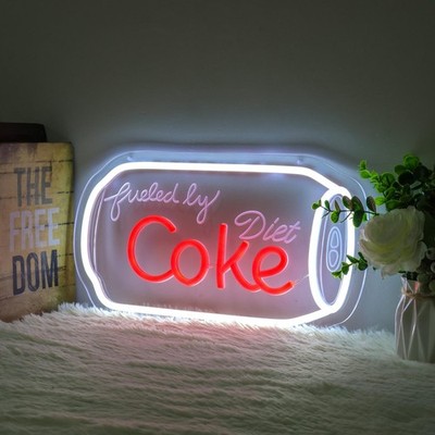 16''x8'' Fueled By Diet Coke LED Neon Sign With Dimmer USB Powered Light Lamp