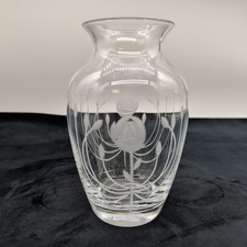 Royal Scot Crystal Mackintosh Rose Vase Etched Art Nouveau Style 17cm Height