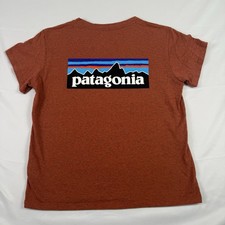 Patagonia T Shirt Youth Kids Medium Orange Organic Cotton Short Sleeve Logo Tee
