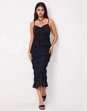 Cider Black Tiered Bowtie Smocked Tiered Stretch Maxi Dress